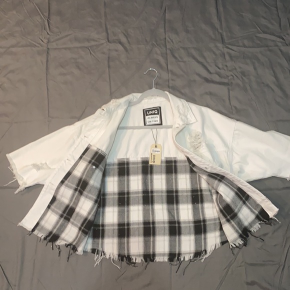 White Denim/ Flannel Cropped-like cover up - Picture 2 of 4